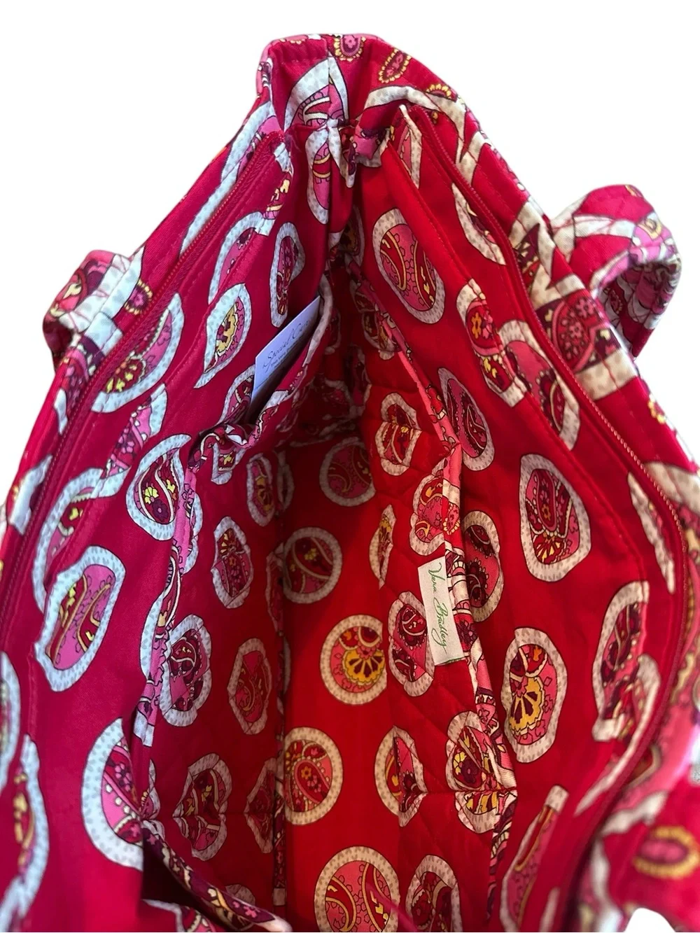 Vera Bradley Mandy Quilted Tote Bag Pink Red Rosy Posies Travel City Casual